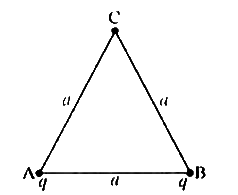 भुजा a वाले एक समबाहु  त्रिभुज के शीर्ष A और B  पर समान आवेश q  है। त्रिभुज के बिंदु  C   पर विद्युत्  क्षेत्र का परिमाण ज्ञात कोजिए।