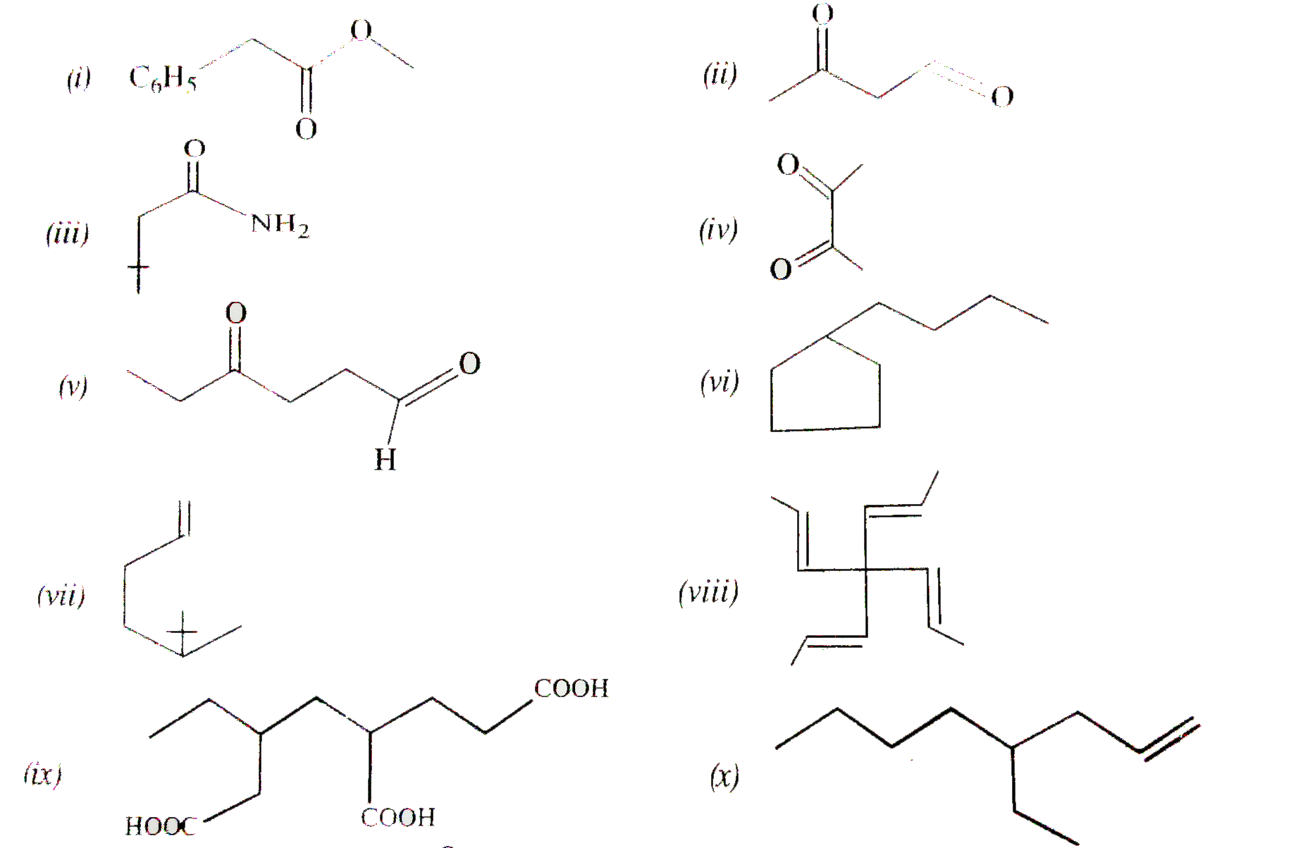 Give the structural formula and IUPAC names of the following compounds.