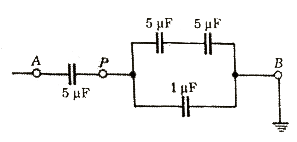 In the circuit shown in figure. If point B is earthed and A is kept at 1500 V, then calculate the potential at the point P.