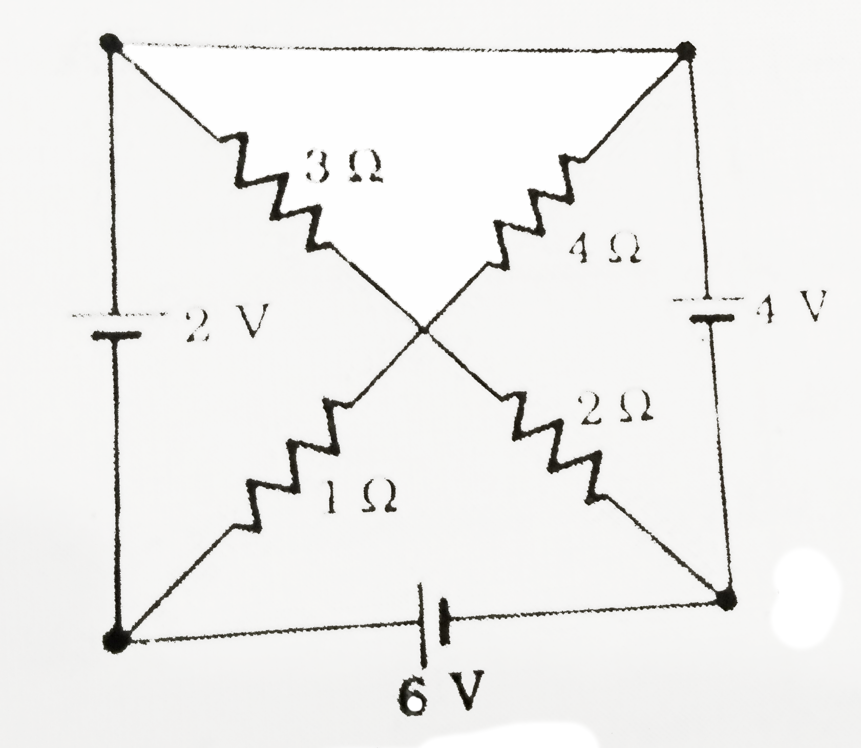 In the network shown in figure. (i) calculate the current of the 6V battery and (ii) determine the potential difference between the points A and B.
