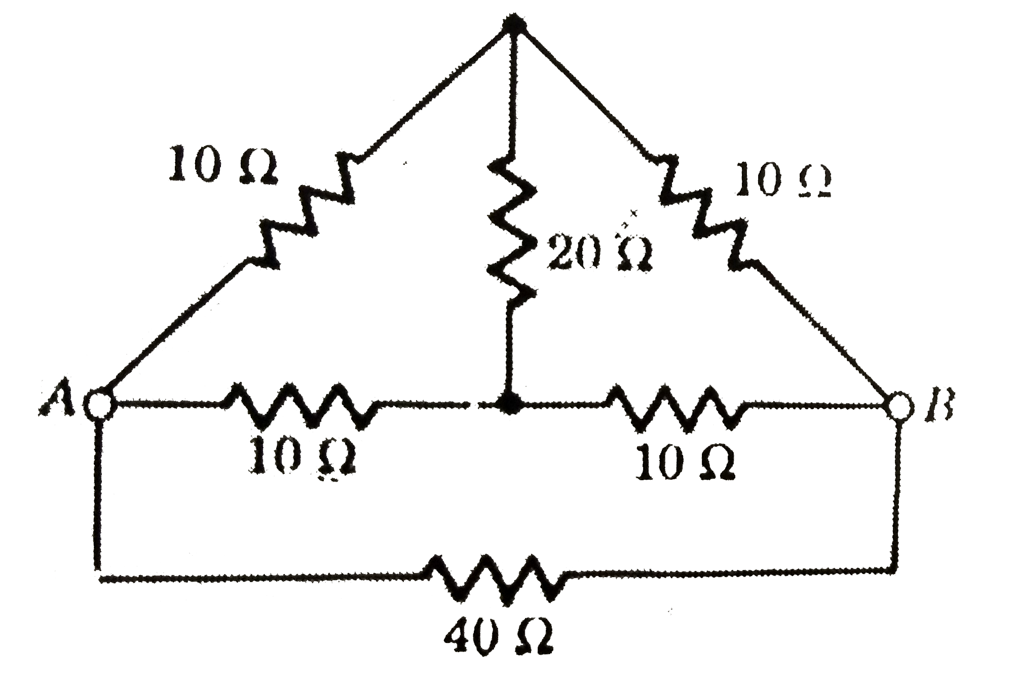 Calculate the resistance between the points A and B of the network shown in figure.