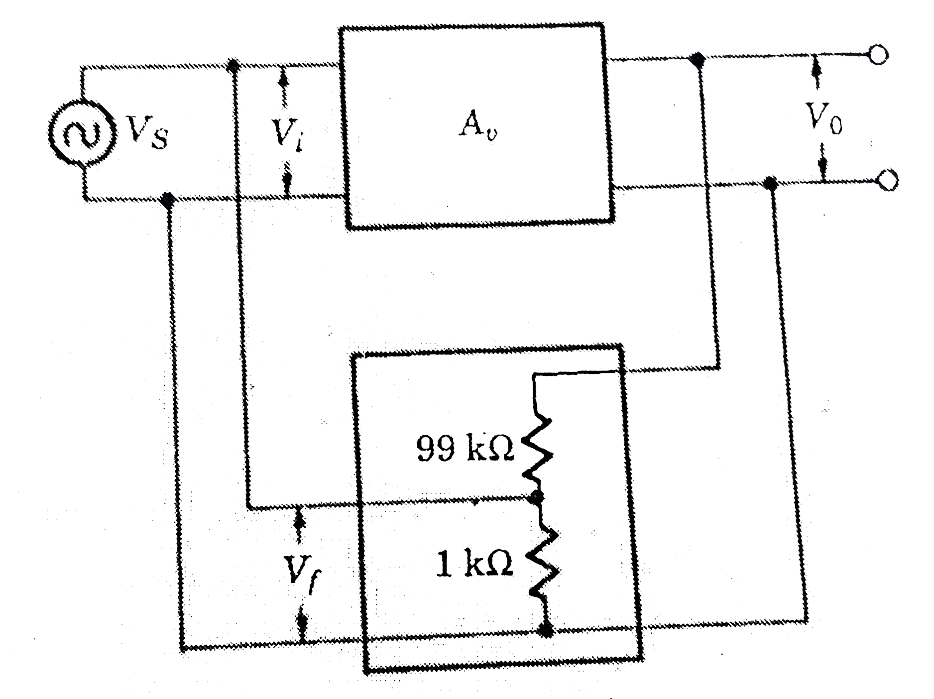 In the circuit, shown in fig v(s)=0.2V, v(0)=-10V. Find v(i) and gain A(v)=v(0)//v(i) and A(v)^(')=v(0)/v(s)?