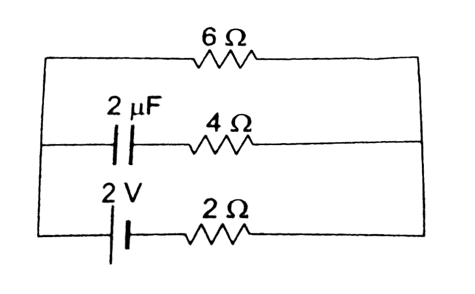 चित्र 2.1-5 में प्रदर्शित विधुत-परिपथ के लिए निम्नलिखित के मान ज्ञात करे :   (a) स्थायी स्थिति (steady state) में सेल द्वारा प्रवाहित धारा   (b) संधारित पर आवेश