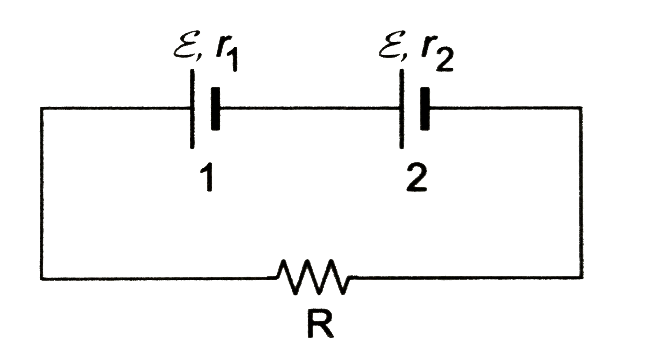 प्रदर्शित परिपथ में दोनों सेल 1 तथा 2 के विधुत-वाहक बल epsi  समान है, लेकिन उनके आंतरिक प्रतिरोध r(1) तथा r(2) भिन्न है बाह्य प्रतिरोध R स्थायी धारा प्रवाहित हो रही है।