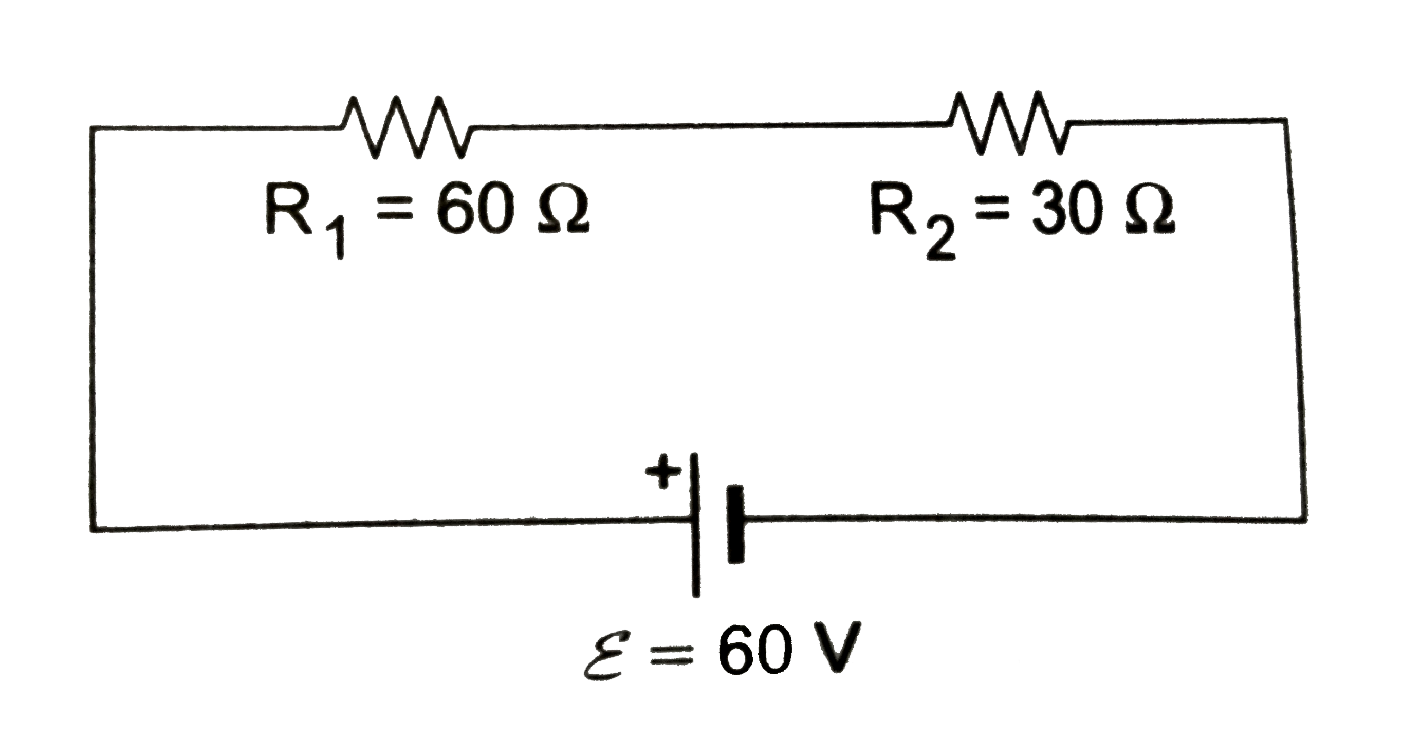 श्रेणीक्रम में जुड़े R(1) तथा R(2) प्रतिरोधक को नगण्य आंतरिक प्रतिरोध की आदर्श बैटरी के सिरों से जोड़ा गया है 60Omega  प्रतिरोध के किसी वाल्टमीटर को बारी-बारी से R(1) तथा  R(2)  के सिरों के बीच जोड़ने पर V(1) तथा  V(2) पठन प्राप्त होते है।