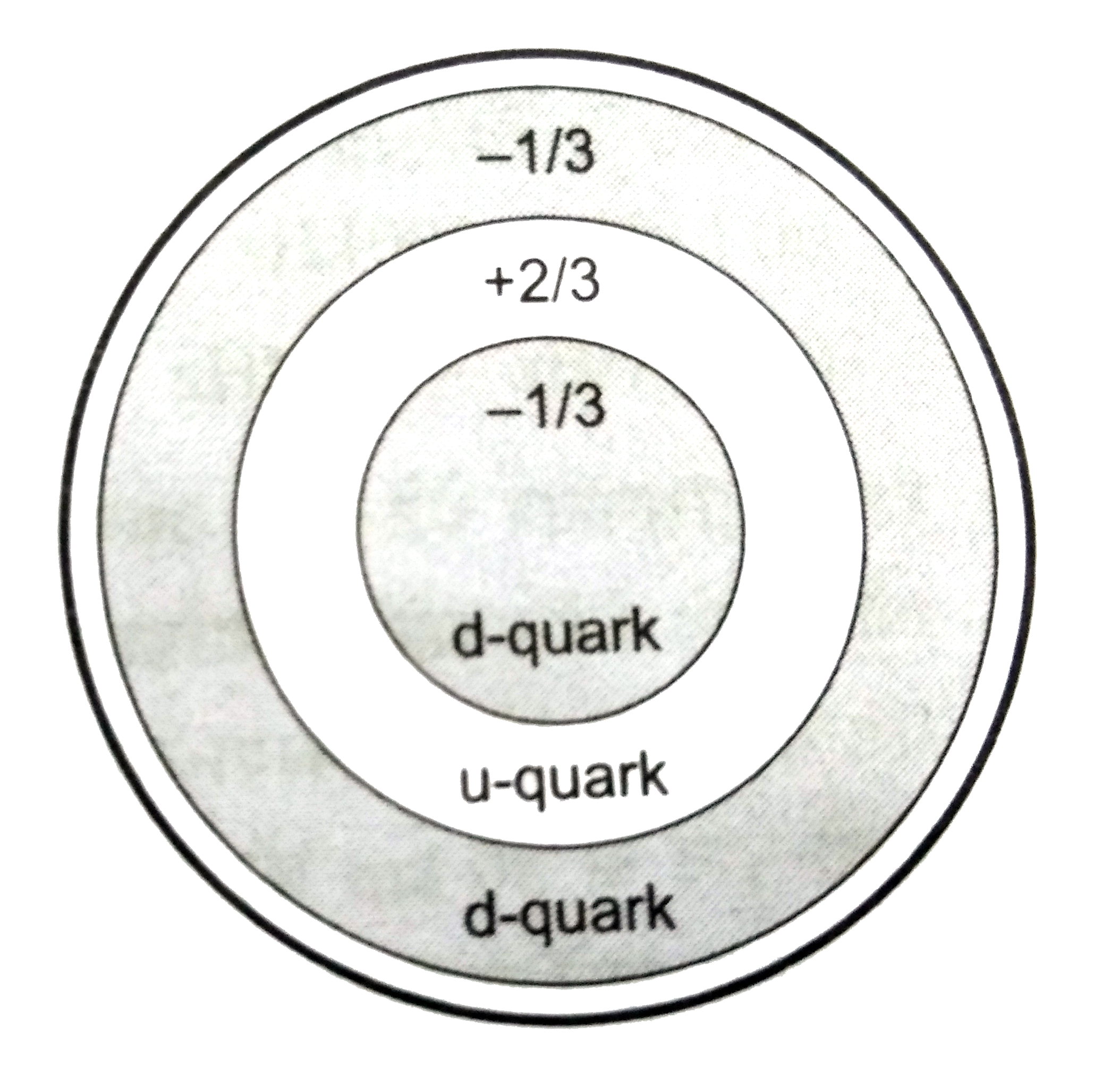 न्यूट्रॉन एक अनावेशित परंतु 9.66xx10^(-27) Am^(2)  का z - अक्षीय चुंबकीय आघूर्ण (magnetic moment)  रखनेवाला कण हैं । इसे न्यूट्रॉन के आंतरिक बनावट से समझा जा  सकता हैं । प्रायोगिक सत्यापन से यह ज्ञात हुआ हैं कि एक न्यूट्रॉन तीन मूलभूत क्वार्क एक +(2)/(3)e आवेश के अप - क्वार्क (u) तथा दो  - (1)/(3) e आवेश के डाउन - क्वार्क (d) से मिलकर बना हैं । तीनों क्वार्कों का युग्म इसे अनावेशित बनाता हैं । यदि ये क्वार्क गित में हो , तो एक चुंबकीय आघूर्ण उत्पन्न करते हैं । इस साधारण संरचना में यदि यह माना जाए कि u - क्वार्क घड़ी की दिशा की विपरीत दिशा में जबकि d - क्वार्क घड़ी की दिशा से r त्रिज्या वाले वृत्तीय पथ पर एक समरुप चाल v से चलते हैं , तो निम्नलिखित प्रश्नों के उत्तर दें ।    अगर सभी क्वार्क एक ही दिशा में घूमने लगे , तो न्यूट्रॉन का चुंबकीय आघूर्ण होगा