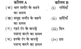 कॉलम A में दिए गए कथनों का कॉलम B के शब्दों से मिलान कीजिए