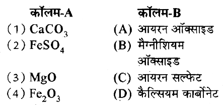 कॉलम-A में दिए गए शब्दों का मिलान कॉलम-B से कीजिए