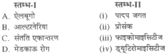 स्तम्भ-I में दिये गये पदों का स्तम्भ-II में दिये गये पदों के साथ सही मिलान कीजिए-