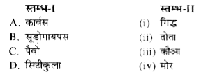 स्तम्भ-I में दिये गये पदों का स्तम्भ-II में दिये गये पदों के साथ सही मिलान कीजिए -
