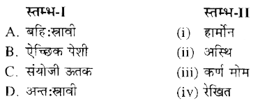 स्तम्भ-I में दिये गये पदों का स्तम्भ-II में दिये गये पदों के साथ सही मिलान कीजिए