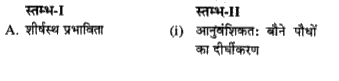 स्तम्भ-I में दिये गये पदों का स्तम्भ-II में दिये गये पदों के साथ सही मिलान कीजिए-