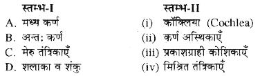 स्तम्भ-I में दिये गये पदों का स्तम्भ-II में दिये गये पदों के साथ सही मिलान कीजिए-