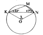 दिये गये चित्र में, O वृत्त का केन्द्र है। यदि /MKN = 33^(@) एवं /MNK = 47^(@) है तो x का मान है-