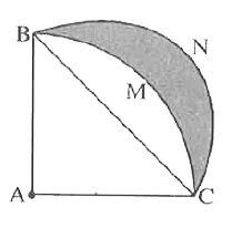 दी गयी आकृति मे ABMC त्रिज्या 14 सेमी. वाले एक वृत्त का चतुर्थांश है तथा BC को व्यास मानकर एक अर्धवृत खींचा गया है। छायांकित भाग का क्षेत्रफल ज्ञात कीजिये।