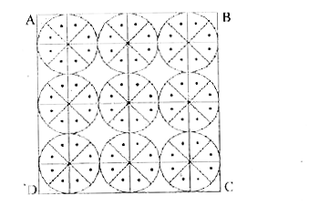 एक वर्गाकार रुमाल पर ,नौ वृताकार डिज़ाइन बने है ,जिनमे प्रत्यके की त्रिज्या 7 cm है (देखिए आकृति। रुमाल के शेष भाग का क्षेत्रफल ज्ञात कीजिये।
