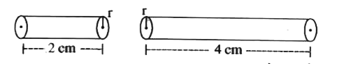 चित्र में एक ही धातु के दो चालकों की प्रतिरोधकता क्रमशः rho(1)Omega.m एवं rho(2)Omega.m है। rho(1) व् rho(2) के अनुपात का मान लिखिए।
