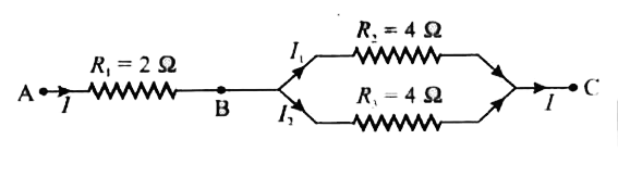 चित्र में दर्शाए गए विद्युत परिपथ में बिन्दु A एवं C के मध्य तुल्य प्रतिरोध ज्ञात करो।