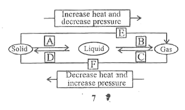 Name A, B, C, D, E and F in the following diagram showing change in its state.