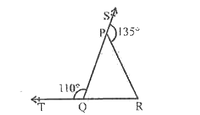 In Fig , sides QP and RQ and RQ of DeltaPQR are produced to points S and T respectively . If lfloorSRP = 135^(@) and lfloorPQT=110^(@) ,