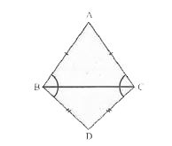 ABC और DBC समान आधार BC पर स्थिति दो समद्धिबहू त्रिभुज है (देखिए आक्रति ) | दर्शाइए कि angleABD -= angleACD है |
