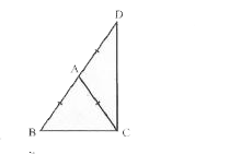 ABC एक समद्धिबाहू त्रिभुज है, जिसमे AB -= AC है | भुजा BA बिन्दु D तक इस प्रकार बढाई गई है कि AD -= AB है ( देखिए आक्रति ) | दर्शाइए कि angleबचद एक समकोण है |