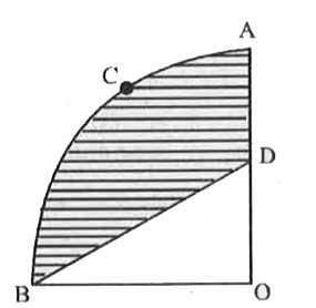 चित्र में, OACB केन्द्र 0 और त्रिज्या 3.5 cm वाले एक वृत्त का चतुर्थांश है। यदि OD = 2 सेमी है, तो निम्नलिखित के क्षेत्रफल ज्ञात कीजिए-    चतुर्थांश OACB