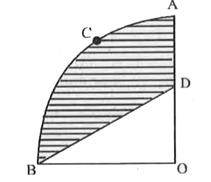 चित्र में, OACB केन्द्र 0 और त्रिज्या 3.5 cm वाले एक वृत्त का चतुर्थांश है। यदि OD = 2 सेमी है, तो निम्नलिखित के क्षेत्रफल ज्ञात कीजिए-    छायांकित भाग