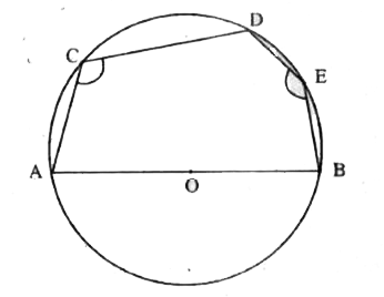आकृति में  AOB वृत  का व्यास  है तथा  और C,D  अधरवर्ट पर स्थित  कोई तीन बिंदु  है angleACD+angleBED का मान ज्ञात कीजिये
