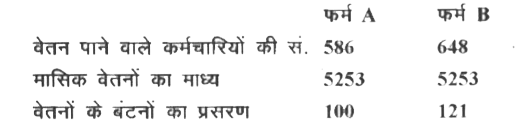 एक कारखाने की दो फर्मों A और B  के कर्मचारियों  को दिए मासिक वेतन के विश्लेषण का निम्नलिखित परिणाम हैं -      (i) A  और B में से कौनसी फर्म अपने कर्मचारियों  को वेतन के रूप में अधिक राशि देती है ?    (ii) व्यक्तिगत  वेतनों में किस फर्म A  या B  ,  में अधिक विचरण है ?