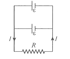 चित्र  में दो सर्वसम  सेल  जिनके वि. वा. बल समान है तथा आंतरिक प्रतिरोध नगण्य  है , समान्तर  क्रम में जुड़े है।  प्रतिरोध  नगण्य है समान्तर क्रम में जुड़े है।  प्रतिरोध R  से प्रवाहित विद्युत धारा का मान क्या होगा।