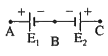 E(1) व  E(2) वि. वा. बल के  दो  सेल ( E(1) gt E(2)) को चित्र में दिखायेनुसार  जोड़ा गया है।  जब बिंदु A व B को विभवमापी से जोड़ते हैं तो संतुलन लम्बाई 300 सेमी. पर प्राप्त होती है, इसी विभवमापी से बिंदु A व C से जोड़ने पर संतुलित लम्बाई 100  सेमी. पर प्राप्त होती है  E(1)//E(2) का मान ज्ञात करो ।
