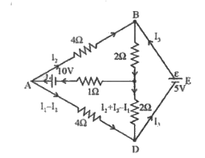 चित्र में दर्शाए गए नेटवर्क की प्रत्येक शाखा में धारा ज्ञात कीजिए।