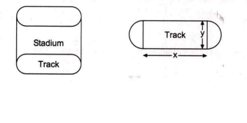 In a stadium a running track of 440 m is to be laid out enclosing field. The shape of track is a rectangle with a semi-circle at each end. They want to keep maximum area of rectangular portion.    Given answer of the question: Show the relationship of y in terms of x if x+y represents the length and breadth of rectangular field: