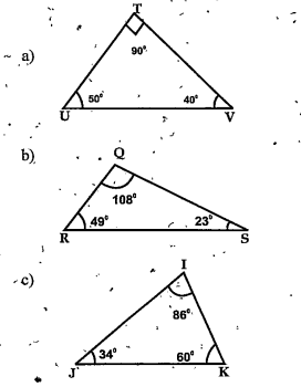 Classify the following triangles based on the measure of angles.