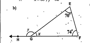 Find the value of 'x' and 'y' in each of the following triangles.