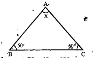 Find the value of the unknown x in the following diagrams:  By angle sum property of a triangle.