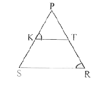 निम्न में दी गयी आकृति में (PK)/(KS) = (PT)/(TR) है तथा anglePKT = anglePRS है सिद्ध कीजिये की trianglePSR एक समद्विभाहु त्रिभुज है