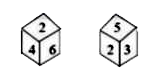 Two different positions of the same dice are shown. Which number will be at the top if 4 is at the bottom?