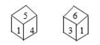 Two different positions of the same dice are shown . Which number will be at the top if 3 is at the bottom ?