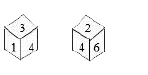 Two different positions of the same dice are shown. Which number will be at the top if 5 is at the bottom?