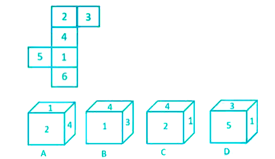 Which of the following pattern of dice can be formed when the sheet given below is folded?