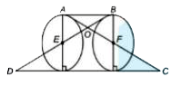 In the given figure, E and F are the centers of two identical circles. What is the ratio of area of triangle AOB to the area of triangle DOC ?
