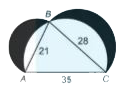 In the given figure , 3 semicircles are drawn  on three sides of triangle ABC . AB = 21 cm, BC = 28 cm and AC = 35 cm . What is the area (in  cm^(2)) of the shaded part ?
