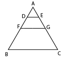 In the triangle given below, D and E are mid points of AF and AG respectively. F and G are mid points of AB and AC respectively. If DE = 2.4 cm. then BC is equal to: