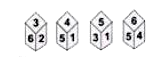 Four portions of a cube are shown below. Identify the numbers at the bottom when top is 6?