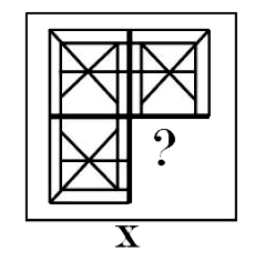 Select a figure from amongst the four alternatives that when placed in the blank space (?) of figure X will complete the pattern. (Rotation is not allowed).