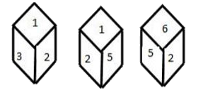Three Different positons of the same dice are shown.      Find the numbers on the face opposite to the face with the number 4.