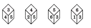 Four Different positions of the same dice are shown.     Find the number on the face opposite to the face showing '3' ?