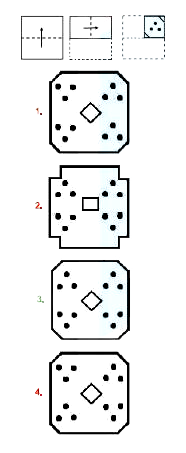 The sequence of folding a piece of paper and the manner in which  the folded paper has been cut is shown in the figures below. How would the paper look when unfolded ?